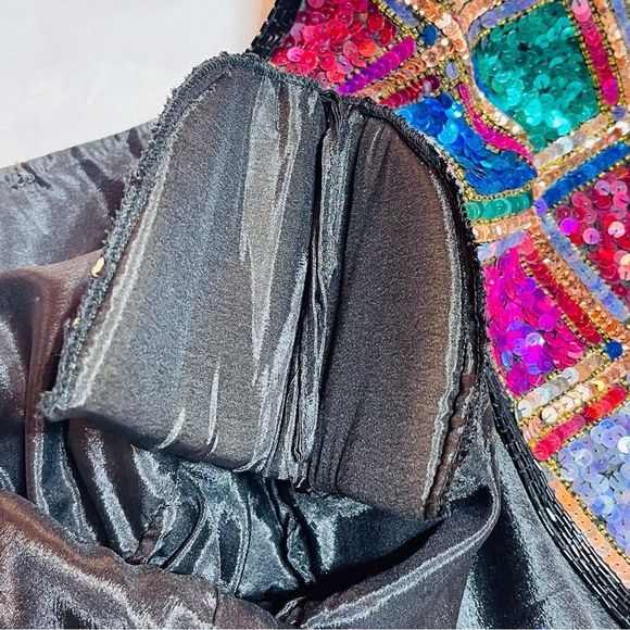 Vintage Rina Z Beaded Sequin Jacket 100% Silk Window Pane Boxy Cardigan … - Picture 8 of 14